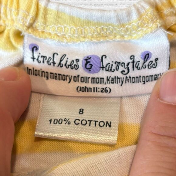 Fireflies & Fairytales Girls 8 Top Yellow Stripe Bird Embroidery Ruffle Sleeve - Picture 2 of 5